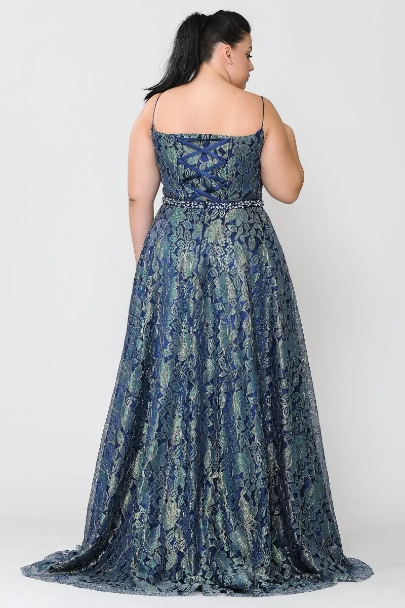 Lindas W1088 Square Neck Spaghetti Straps Floral Lace Plus Size Dress