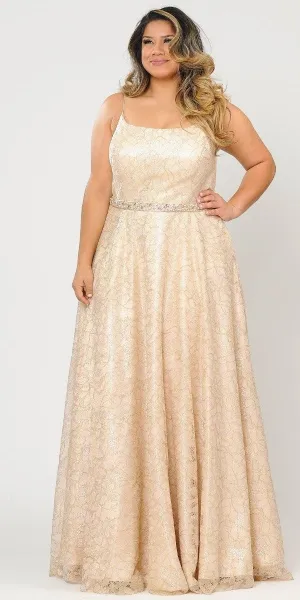 Lindas W1088 Square Neck Spaghetti Straps Floral Lace Plus Size Dress