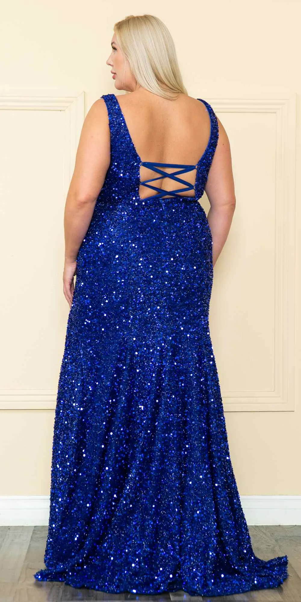 Lindas W1122 Plus Size Long Sequin Sleeveless V-Neckline Gown