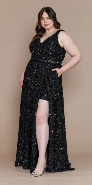 Lindas W1128 Plus Size Formal Sequin Sleeveless V-Neckline Dress