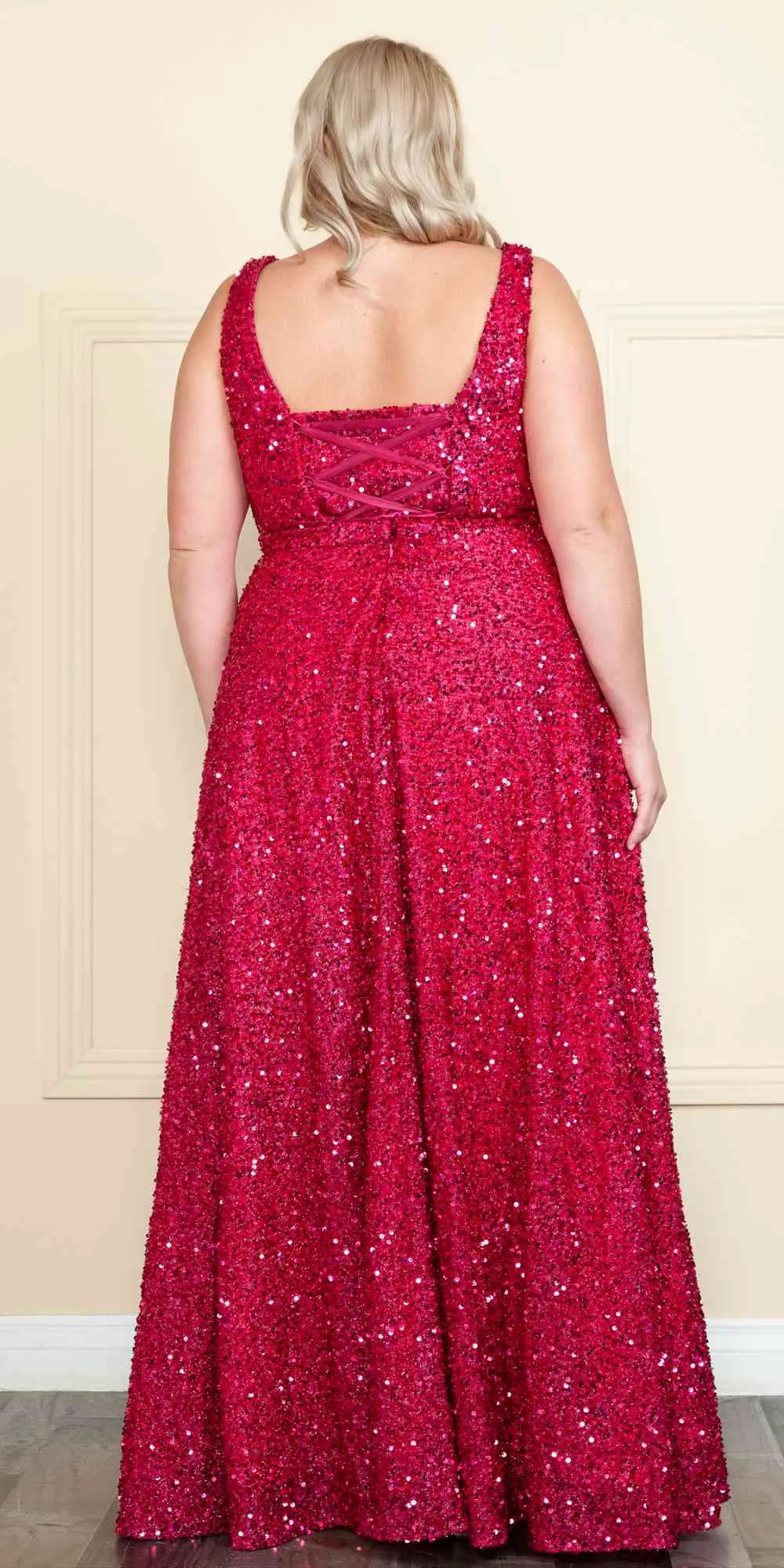 Lindas W1128 Plus Size Formal Sequin Sleeveless V-Neckline Dress