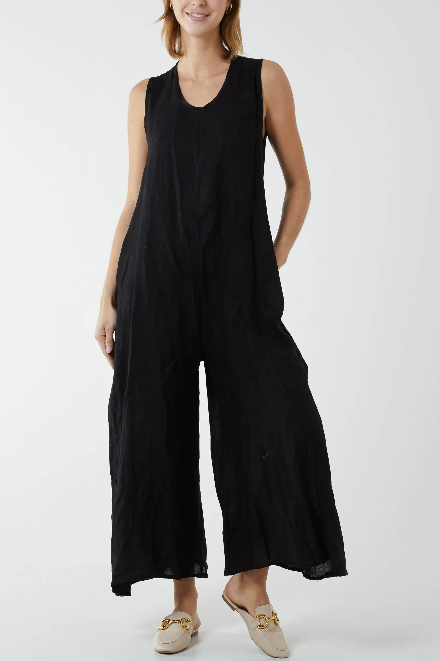 Linen Sleeveless Jumpsuit