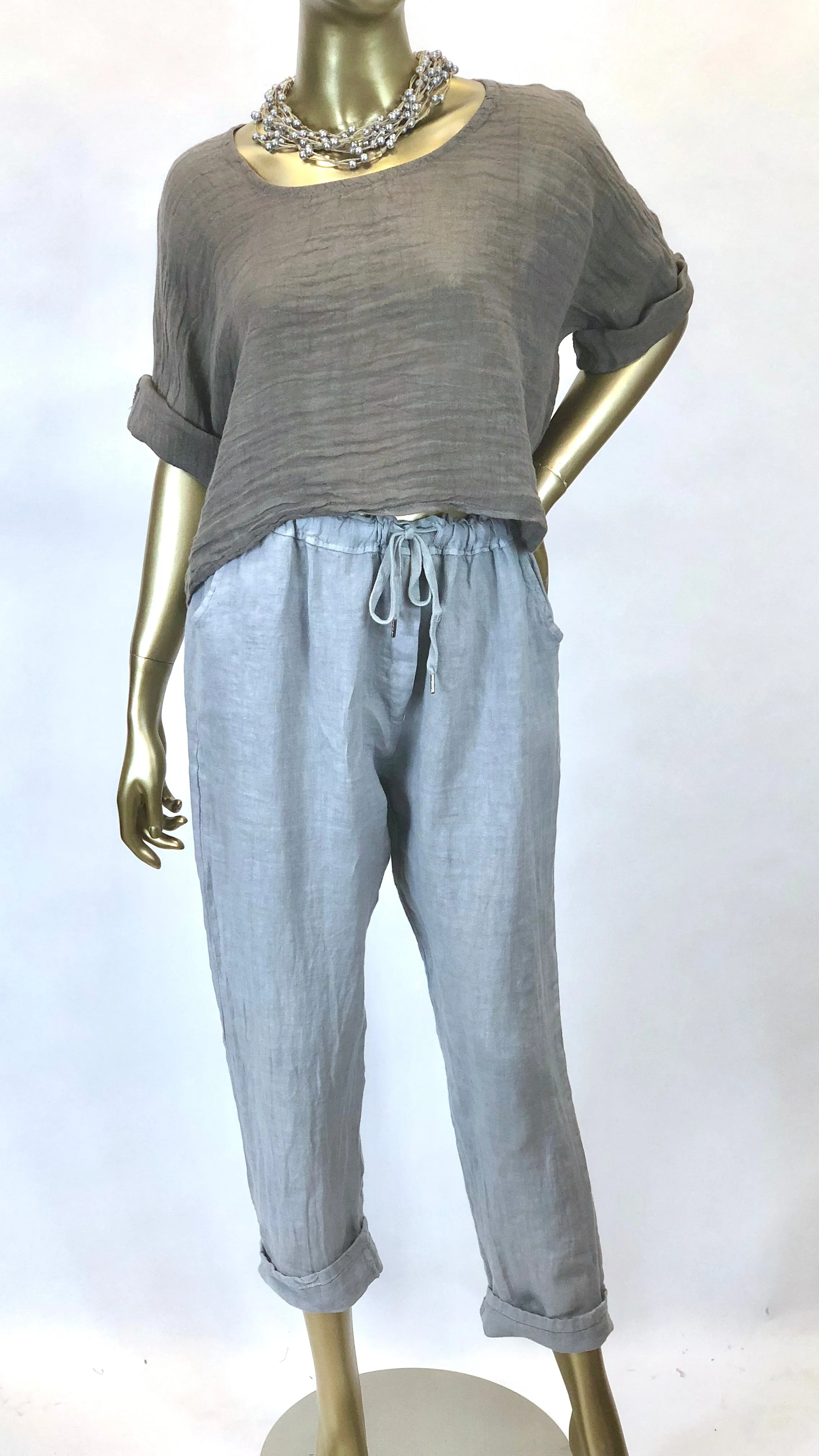 Linen Tie Waist Tapered Pant (Multiple Colors)