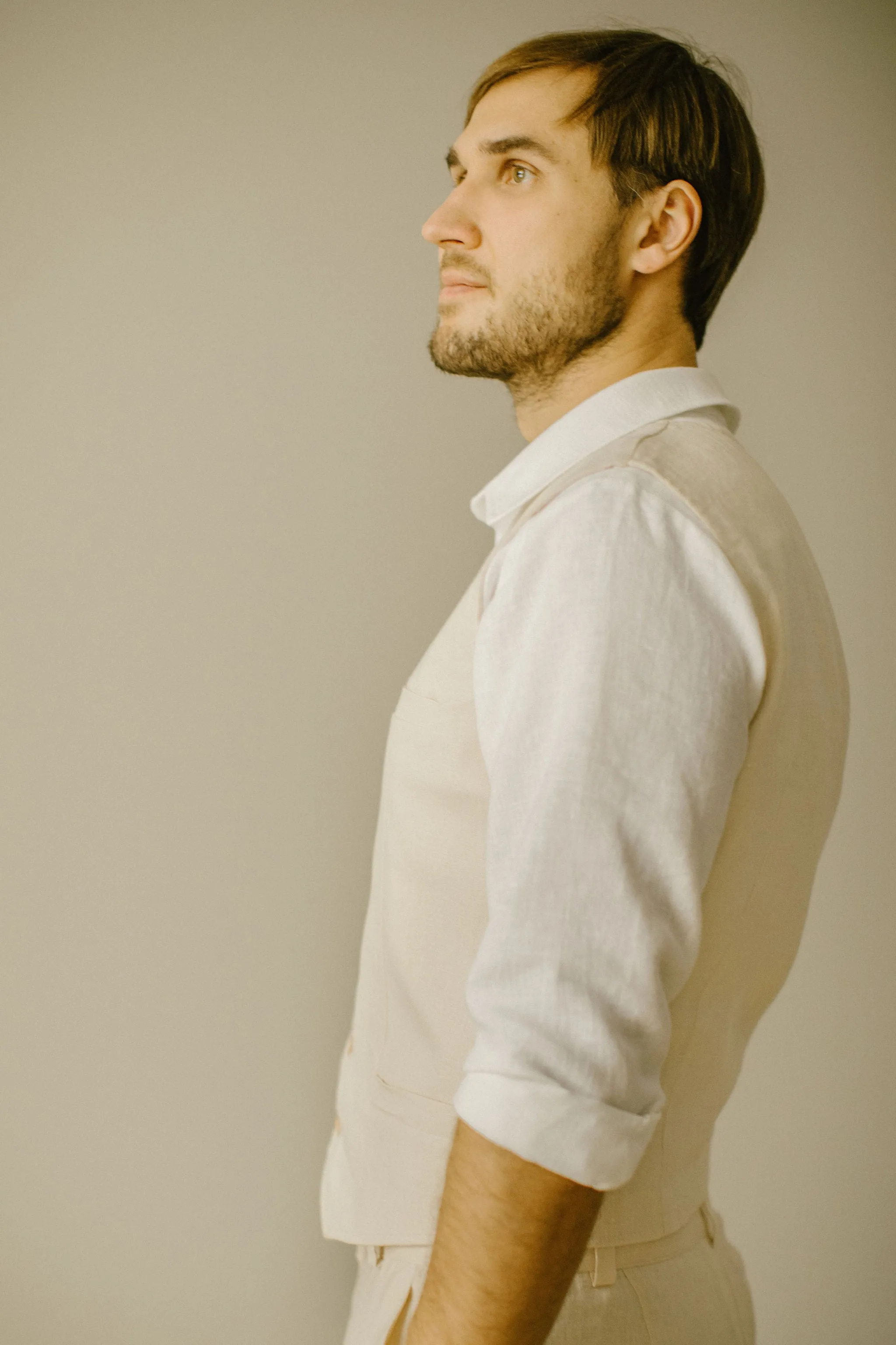 Linen Trousers, Shirt, Waistcoat Set (Set Of 3)