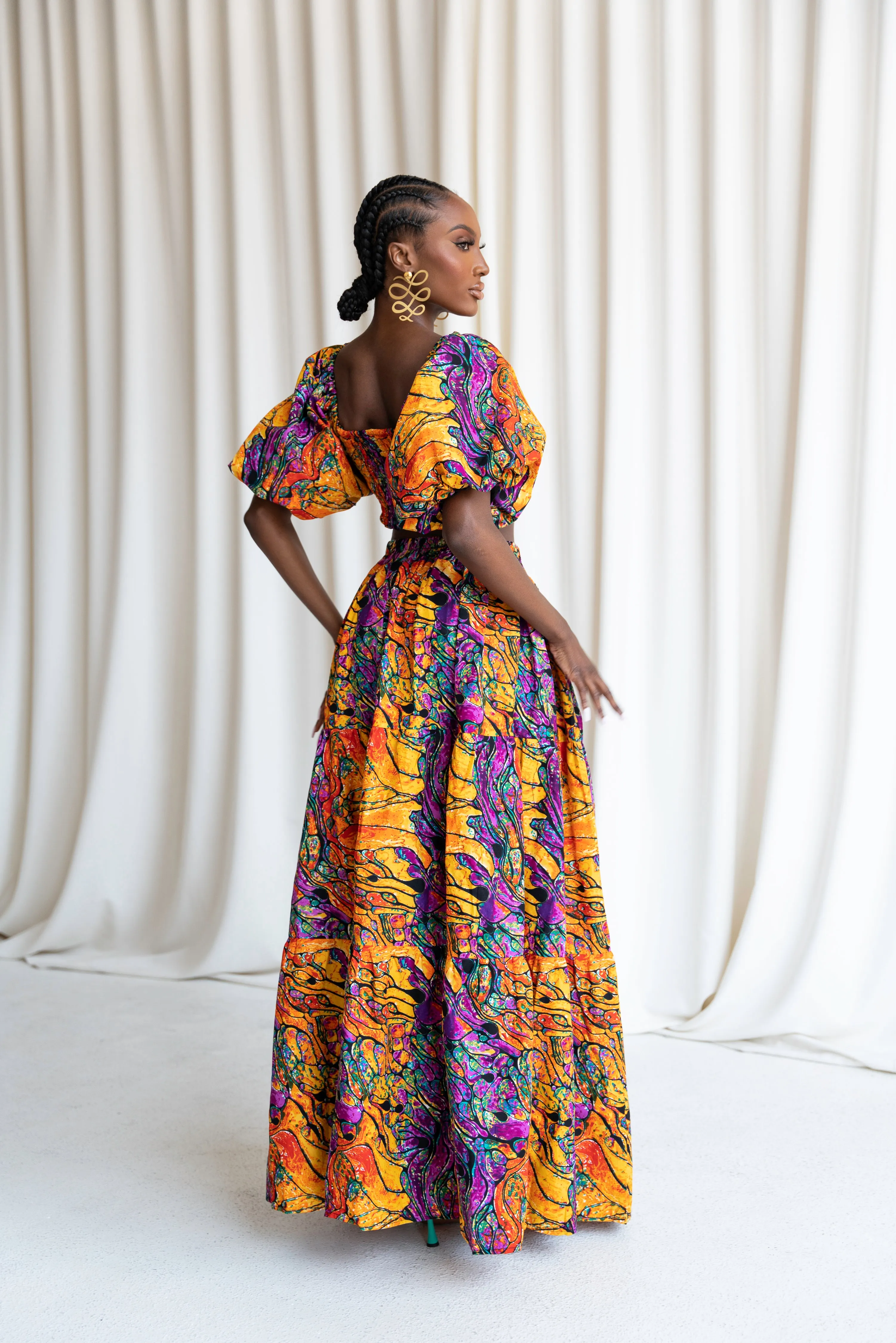 LISA Smocked Puffy Sleeve African Print Crop Top