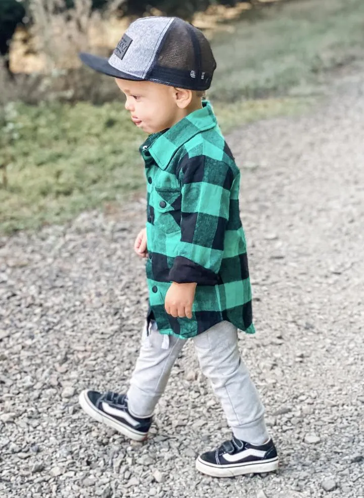 Little Bipsy Oversized Plaid Flannel - Green & Black