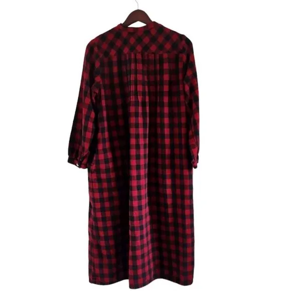 LL Bean Red Black Scotch Plaid Flannel Nightgown Women Size Petite XS