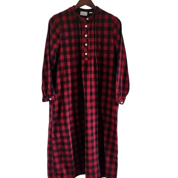 LL Bean Red Black Scotch Plaid Flannel Nightgown Women Size Petite XS