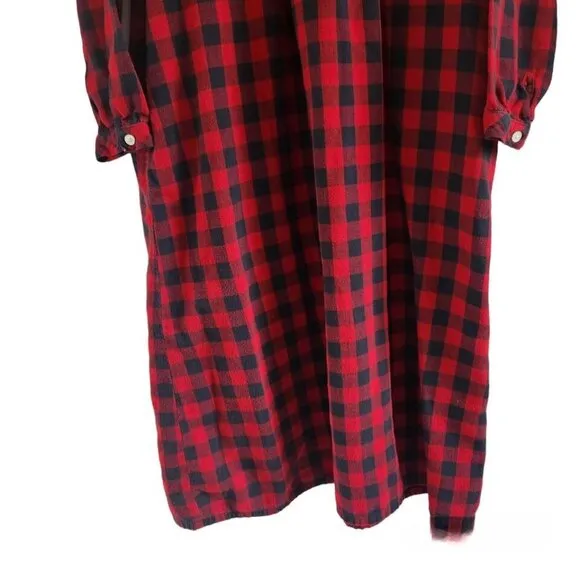 LL Bean Red Black Scotch Plaid Flannel Nightgown Women Size Petite XS