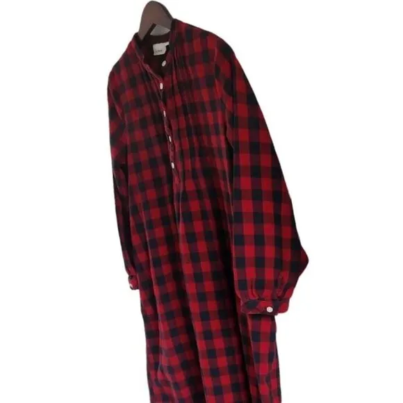 LL Bean Red Black Scotch Plaid Flannel Nightgown Women Size Petite XS
