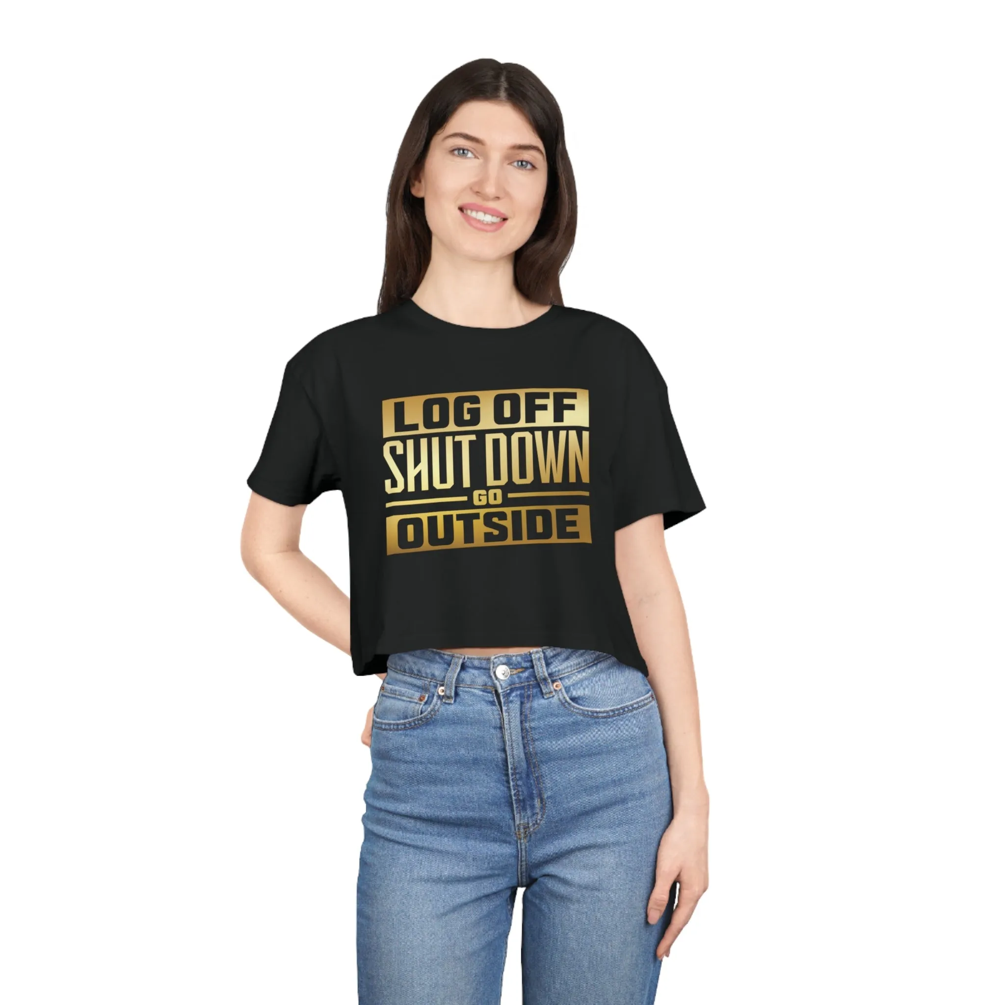 LOG OFF GO OUTSIDE CROP TOP