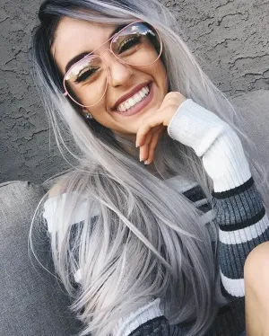 Long Black to Grey Ombre Synthetic Hair Wig
