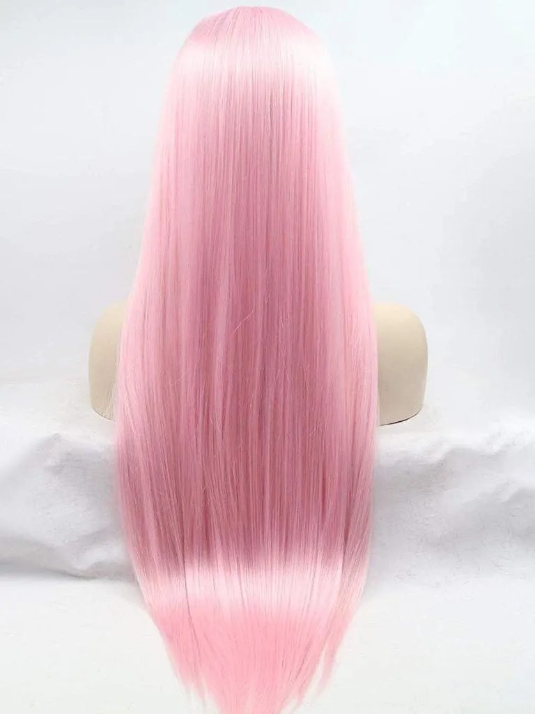 Long Pink Straight Synthetic Lace Front Wigs