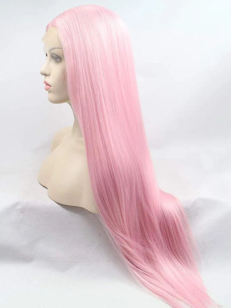 Long Pink Straight Synthetic Lace Front Wigs