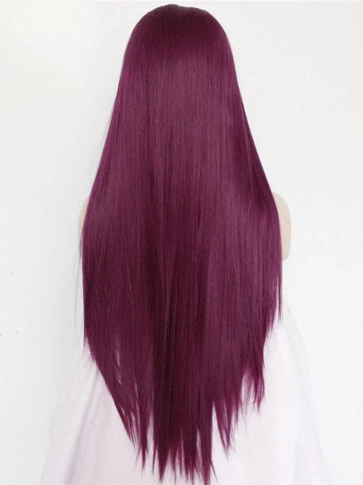 Long Straight Purple Synthetic Lace Front Wigs Purple Cosplay Wig
