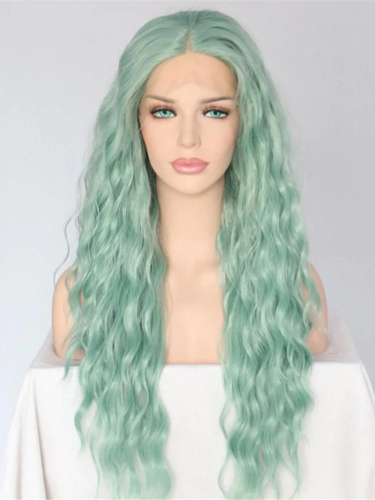 Long Wavy Green Synthetic Lace Front Wigs