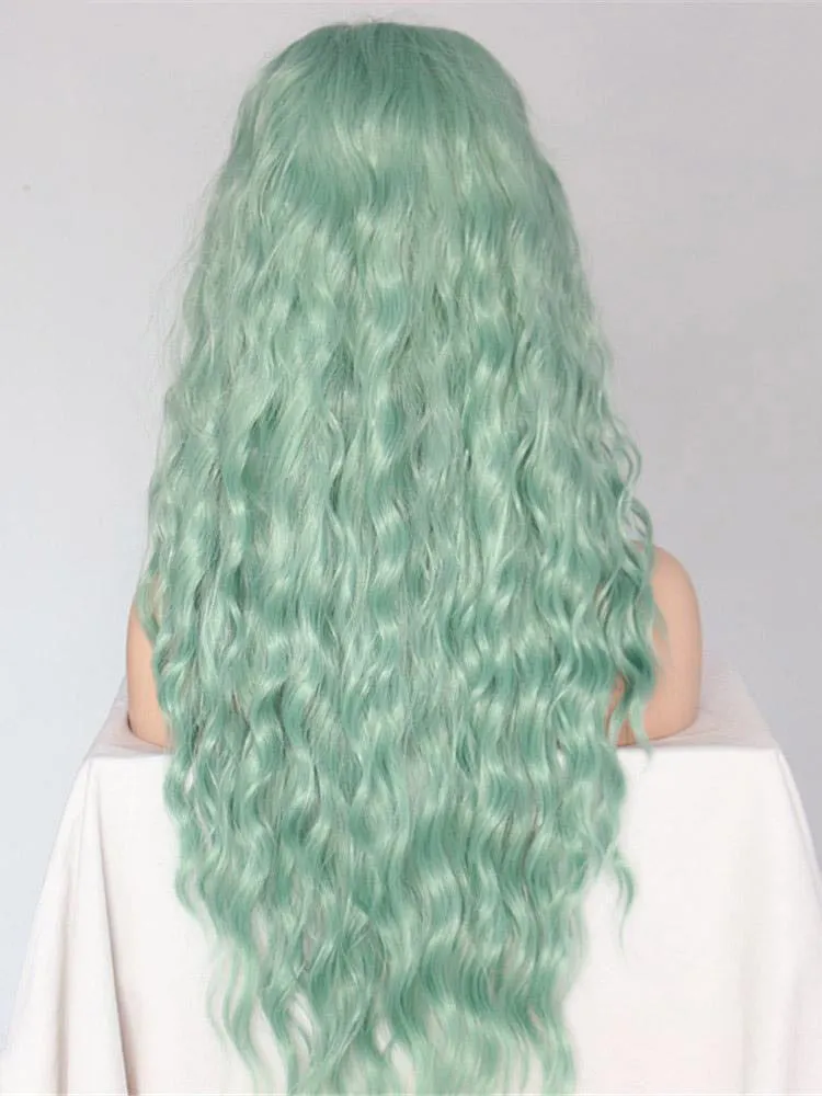 Long Wavy Green Synthetic Lace Front Wigs