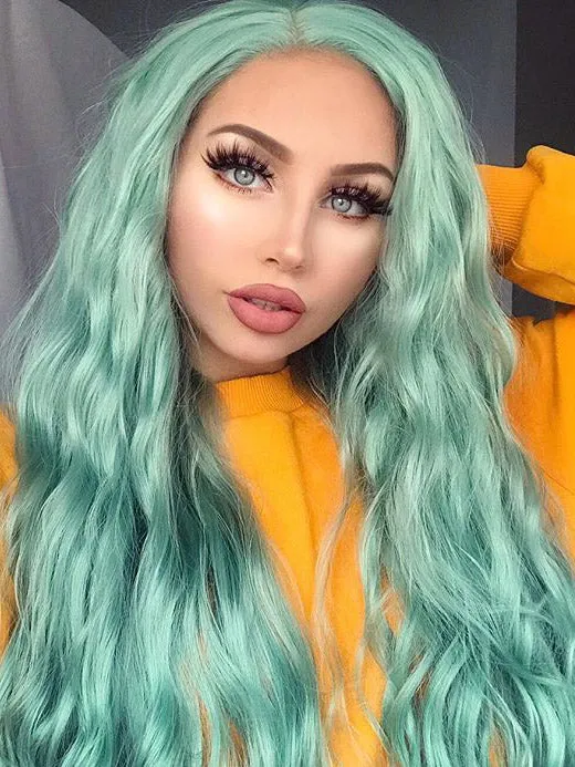 Long Wavy Green Synthetic Lace Front Wigs