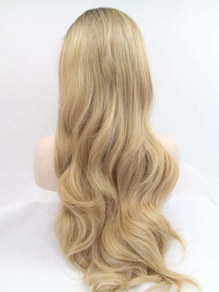 Long Wavy Ombre blonde Synthetic Lace Front Wigs