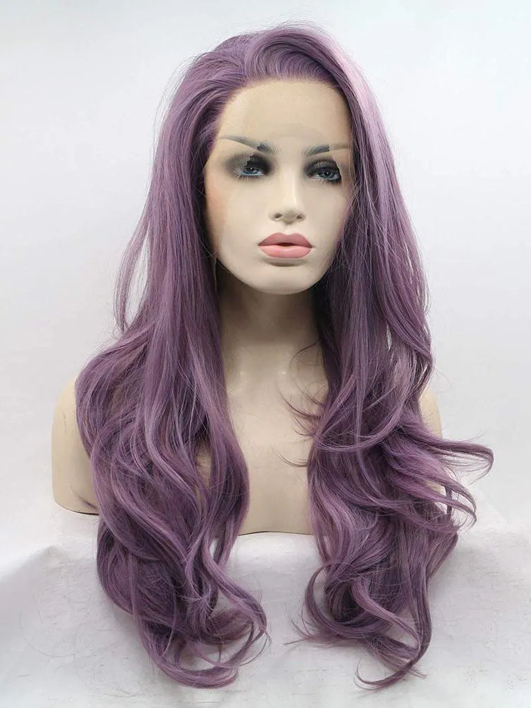 Long Wavy Purple Synthetic lace Front wigs