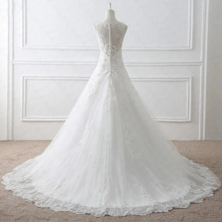 Long Wedding Dress, Off Shoulder Wedding Dress, Lace Bridal Dress, Applique Wedding Dress, Sleeveless Wedding Dress, Beading Wedding Dress, LB0327