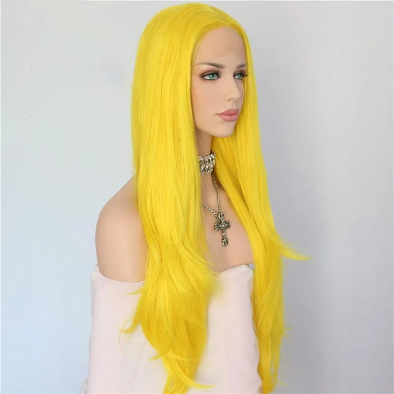 Long Yellow Wavy Synthetic Lace Front Wigs