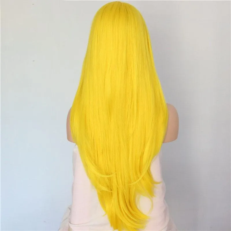 Long Yellow Wavy Synthetic Lace Front Wigs