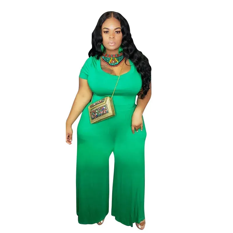 Loose Solid Short Sleeve Jumpsuit
