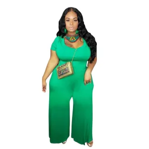 Loose Solid Short Sleeve Jumpsuit