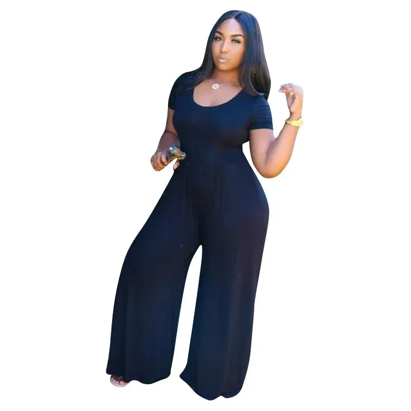 Loose Solid Short Sleeve Jumpsuit