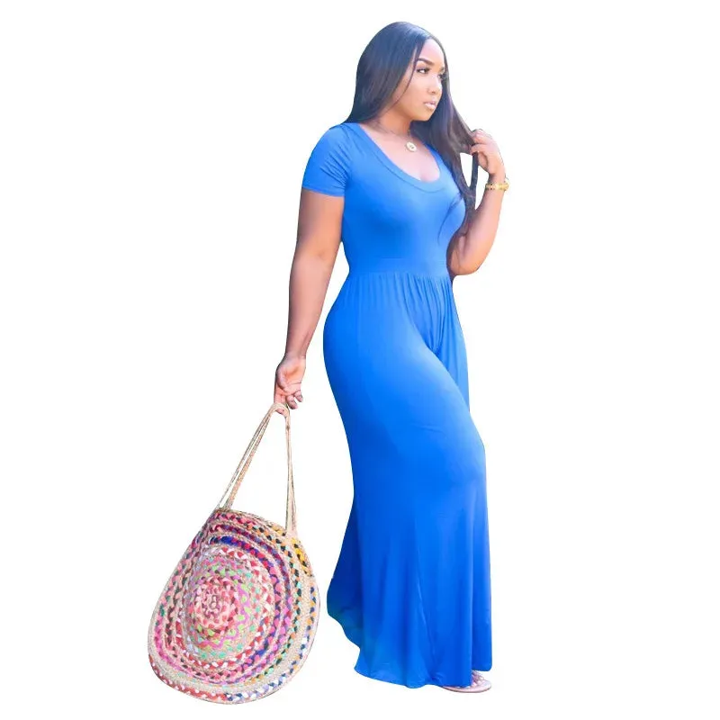 Loose Solid Short Sleeve Jumpsuit