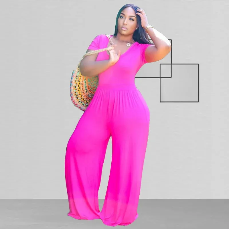 Loose Solid Short Sleeve Jumpsuit