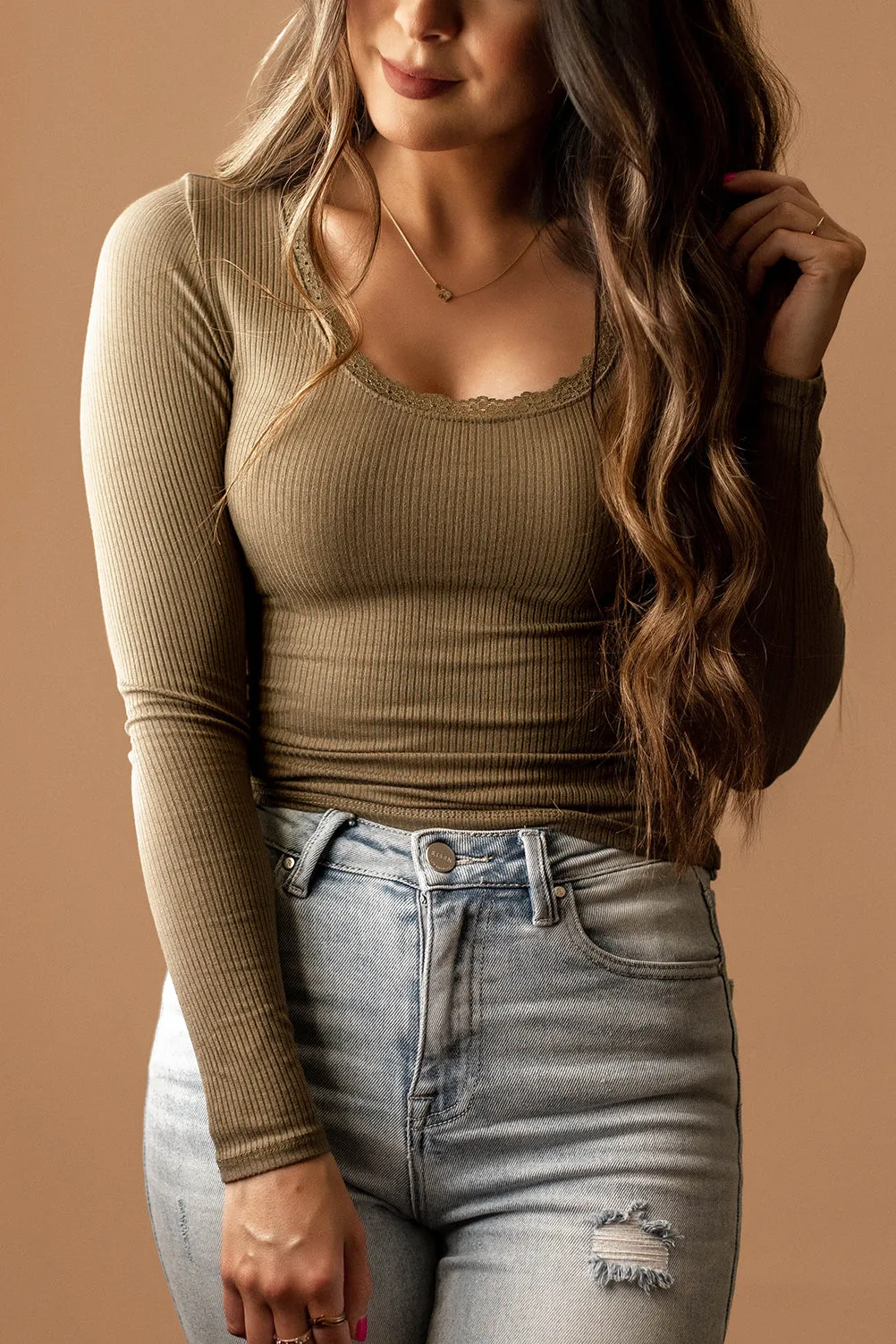 Love Yourself Lace Trim Long Sleeve Top (Black)