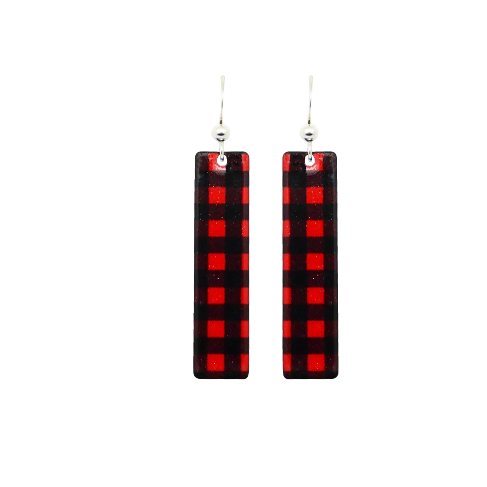 Lumberjack Plaid 2" Slender Rectangle Earrings