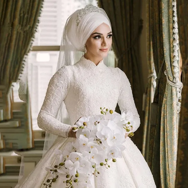 Luxury Lace High Neck Multi Cultural Ceremonial Bridal Dress Also Available In Plus Size