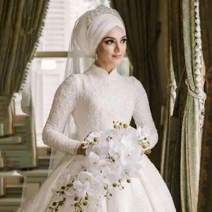 Luxury Lace High Neck Multi Cultural Ceremonial Bridal Dress Also Available In Plus Size