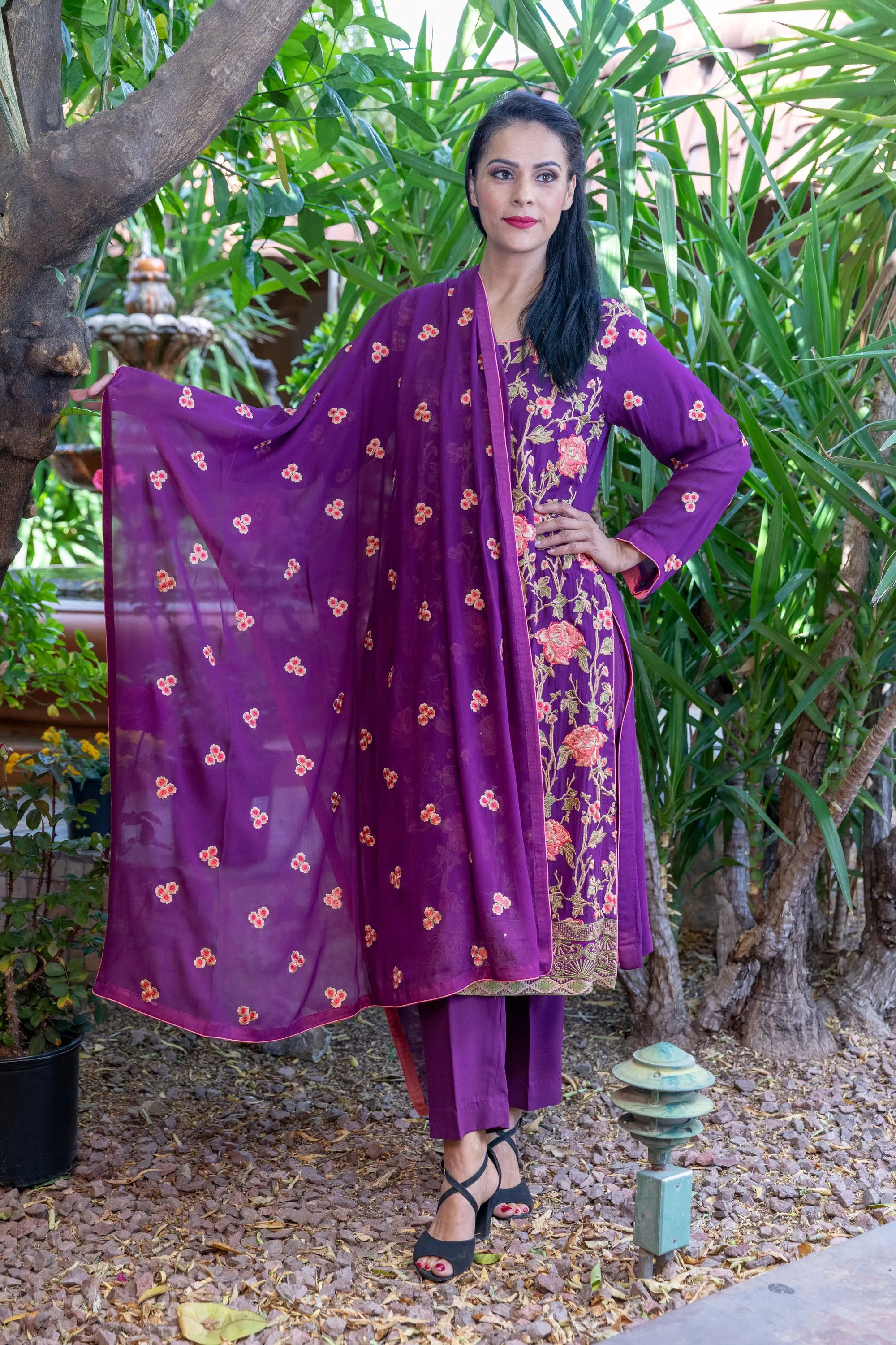 Magenta-Purple Cotton Silk Salwar Kameez Suit