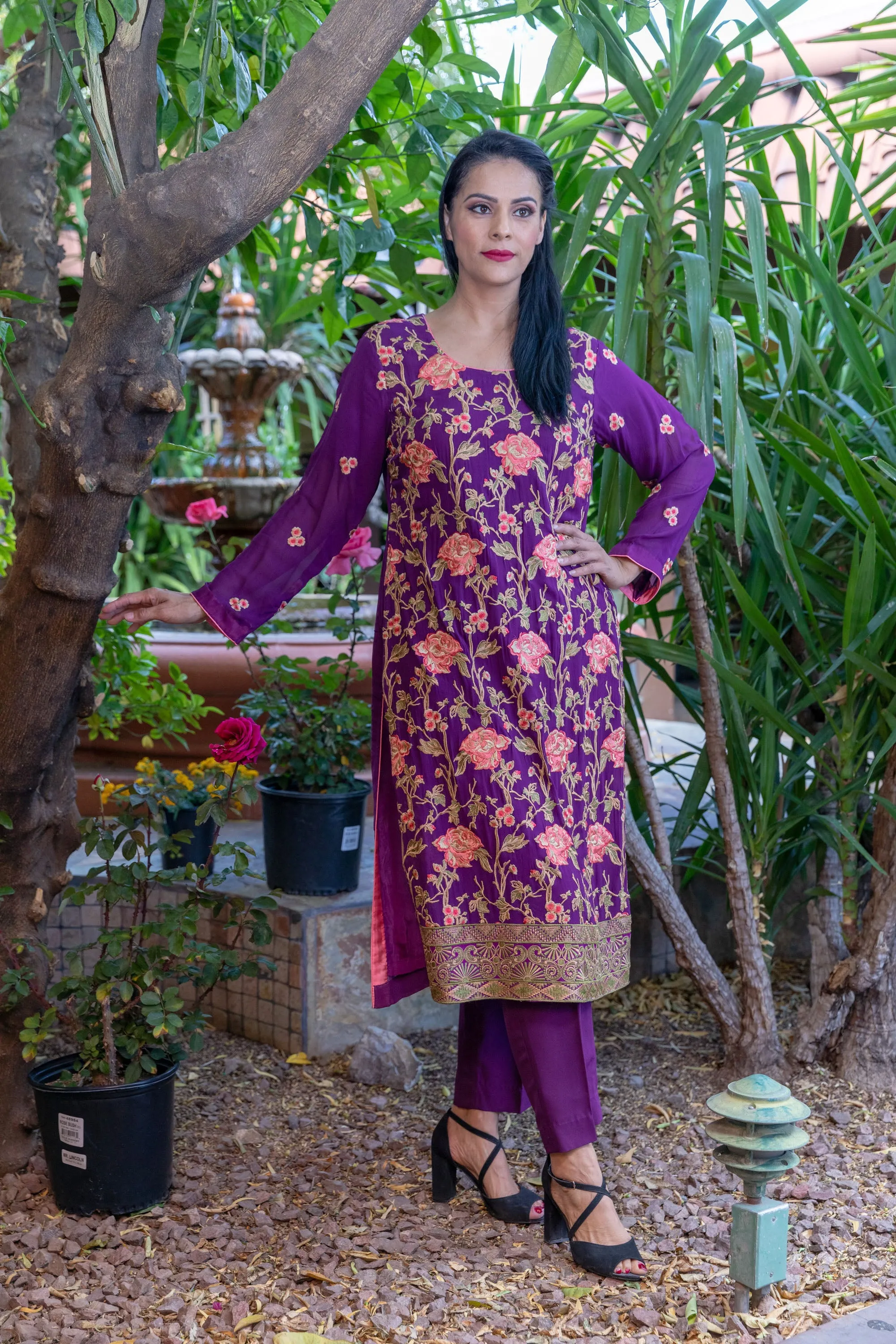 Magenta-Purple Cotton Silk Salwar Kameez Suit