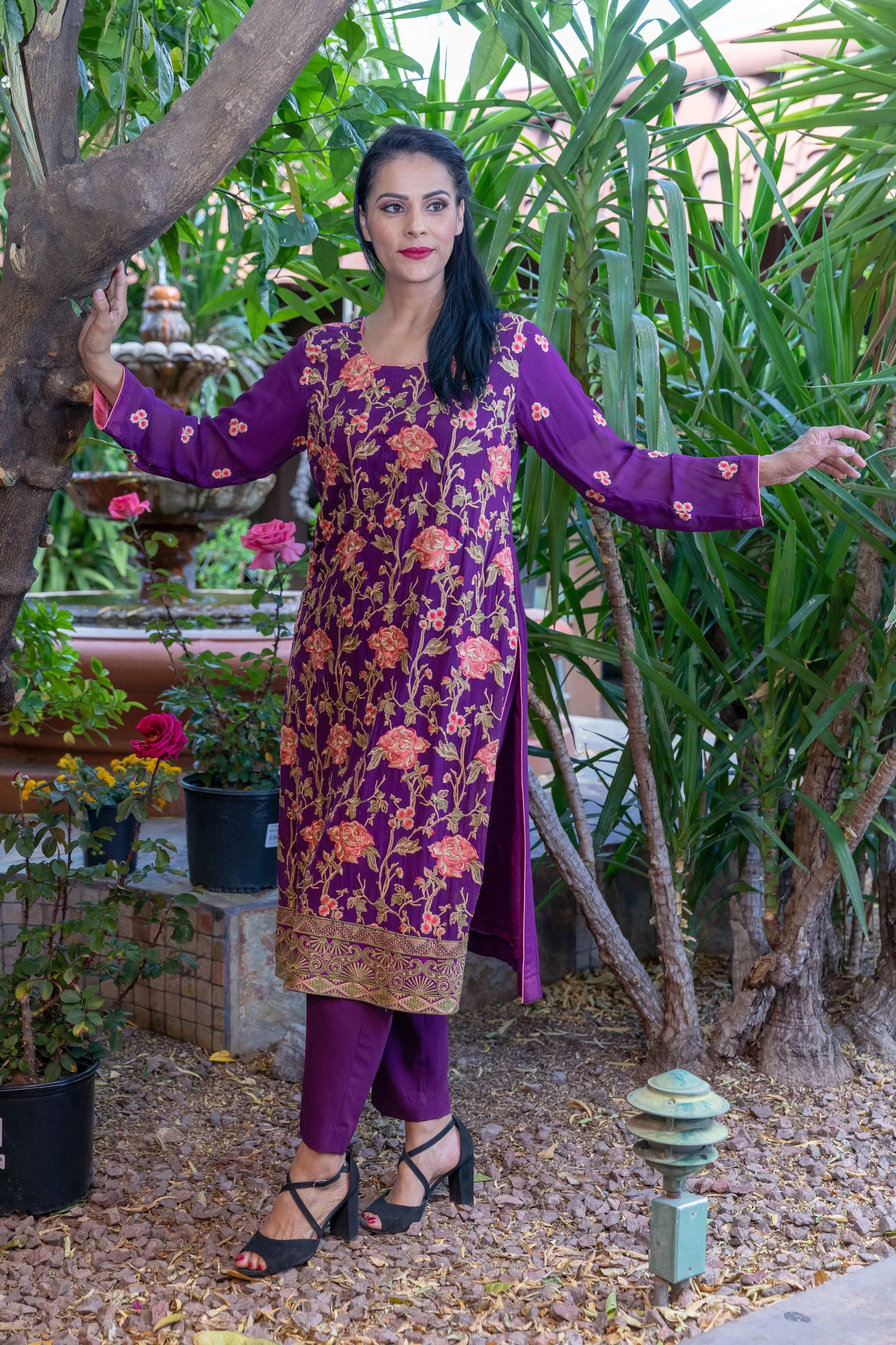Magenta-Purple Cotton Silk Salwar Kameez Suit