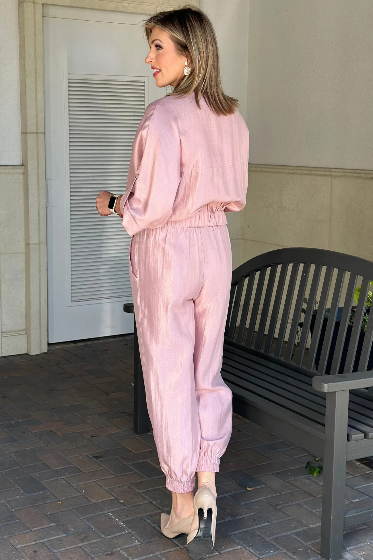 Mallory High Waist Elastic Cuffs Pants in Blush