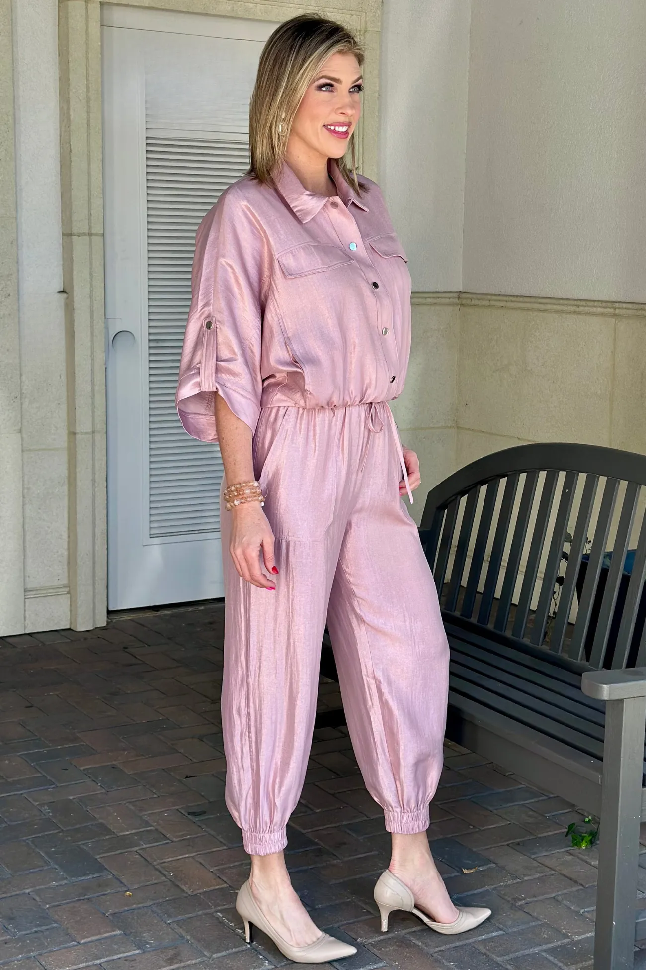 Mallory High Waist Elastic Cuffs Pants in Blush
