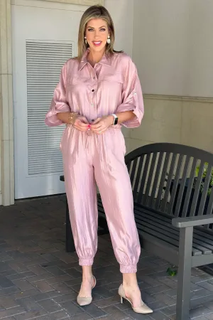 Mallory High Waist Elastic Cuffs Pants in Blush