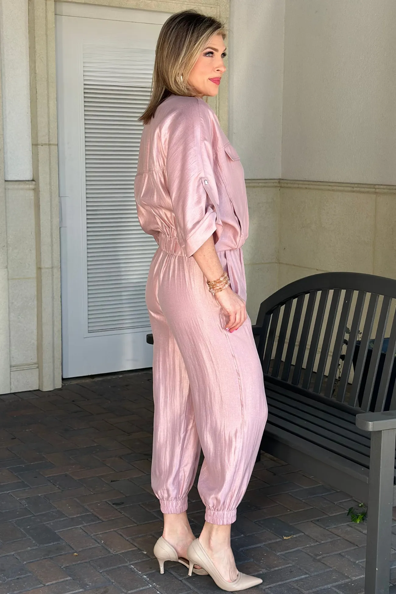 Mallory High Waist Elastic Cuffs Pants in Blush