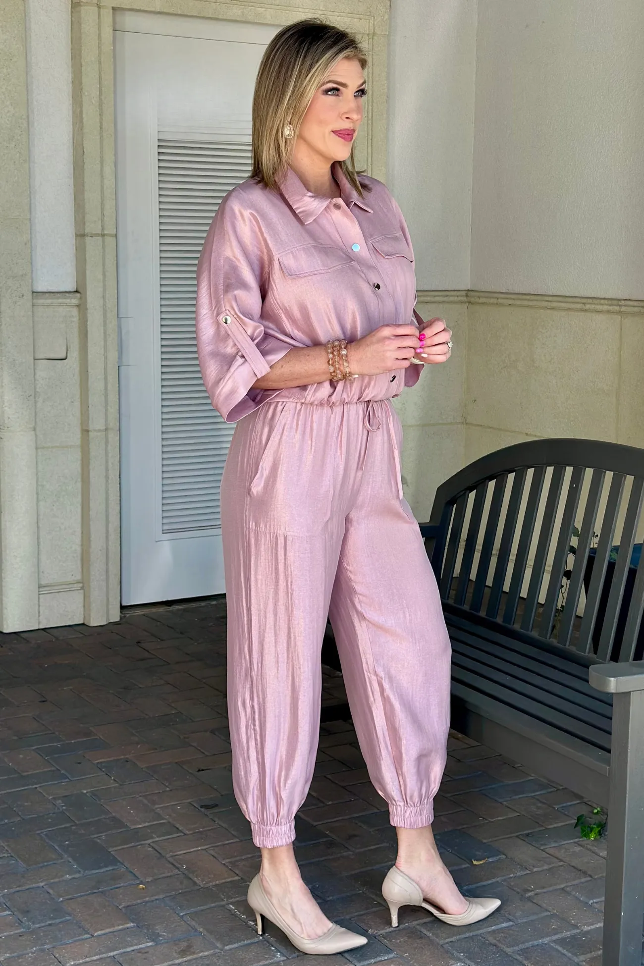 Mallory High Waist Elastic Cuffs Pants in Blush