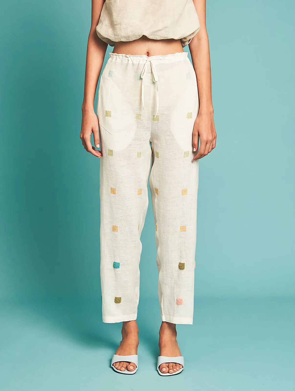 Manan   I   Manan - Yuri Jamdani Linen Pants  Jamdani Collections