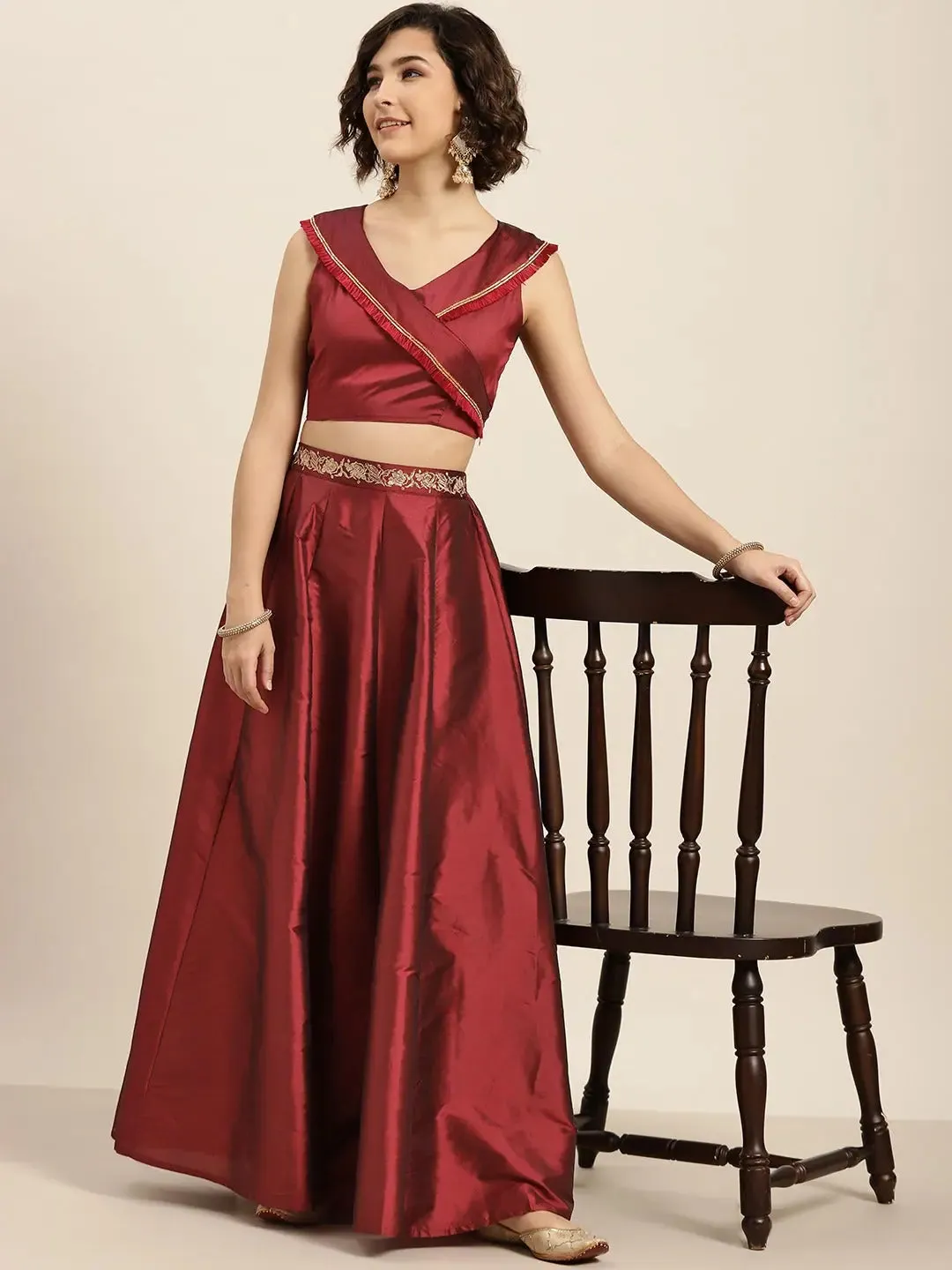 Maroon Off Shoulder Crop Top