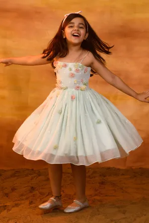 Mayflower- Floral Embellished Kota Doriya Dress For Girls