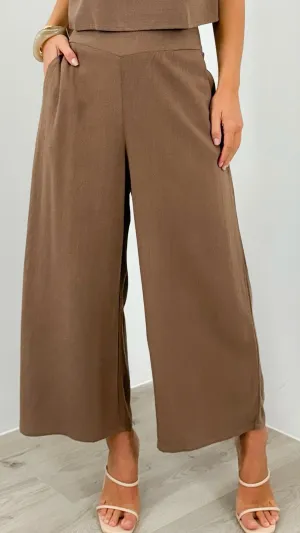 MEMPHIS 7/8 LINEN PANT - CHOCOLATE