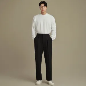 Men’s Black Korean Style Trousers – Sleek Tailored Fit & Modern Appeal