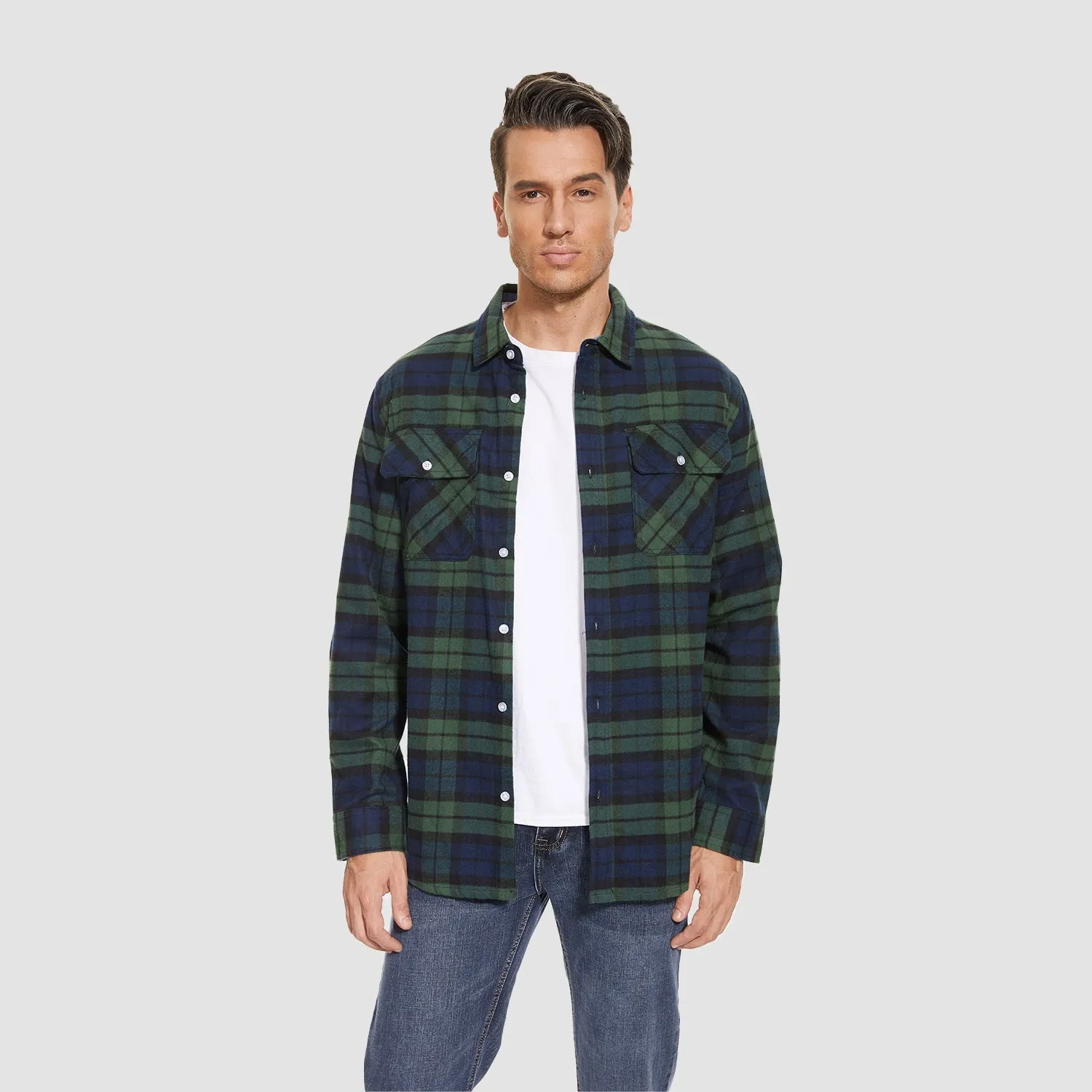 Men's - Long Sleeve Shirt – Cotton, Plaid Flannel – Casual Style